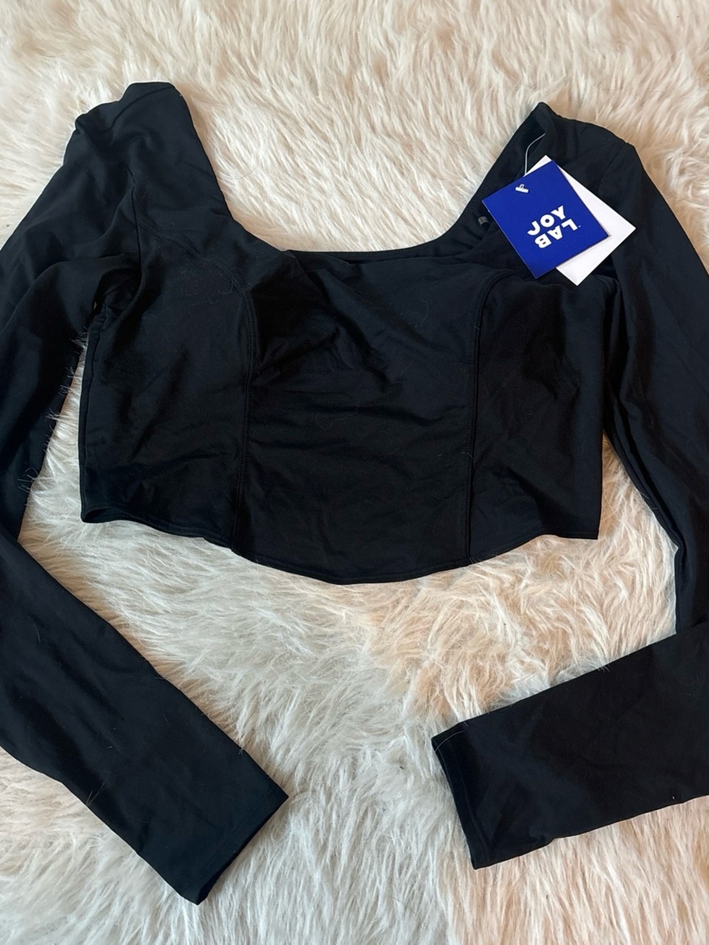 JoyLab Black Long-Sleeve Square-Neck Crop Top - Picture 1 of 2